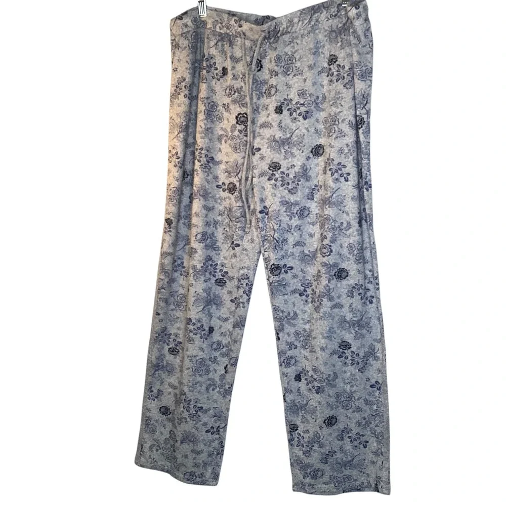 Lucky Brand Womens XXL Pajama Set Grey Blue Floral Short Sleeve Soft Lounge NEW‎